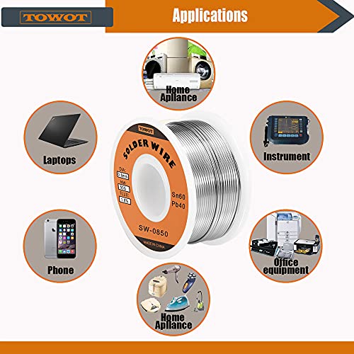 TOWOT Tin Lead Rosin Core Solder Wire for Electrical Soldering, Content 1.8% Solder Flux Sn60-Pb40 (0.8mm, 50g) - Image 3