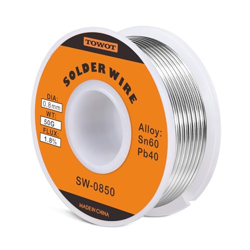 TOWOT Tin Lead Rosin Core Solder Wire for Electrical Soldering, Content 1.8% Solder Flux Sn60-Pb40 (0.8mm, 50g) - Image 1