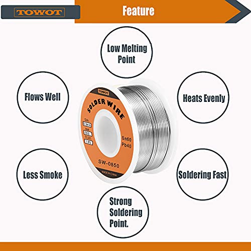 TOWOT Tin Lead Rosin Core Solder Wire for Electrical Soldering, Content 1.8% Solder Flux Sn60-Pb40 (0.8mm, 50g) - Image 2