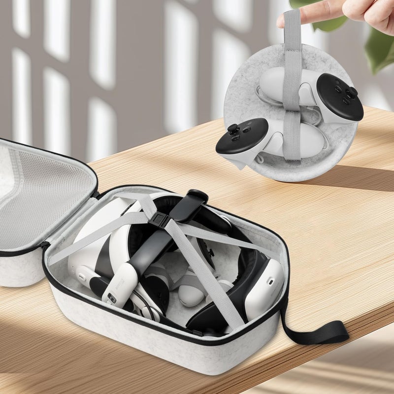 SARLAR حقيبة حمل صلبة لـ Meta Quest 3/3S/Oculus Quest 2، مساحة كبيرة متوافقة مع BOBOVR S3 Pro/M3 Pro/Kiwi Design حزام رأس بطارية وجميع الملحقات، مثالية للسفر والتخزين المنزلي - Image 4