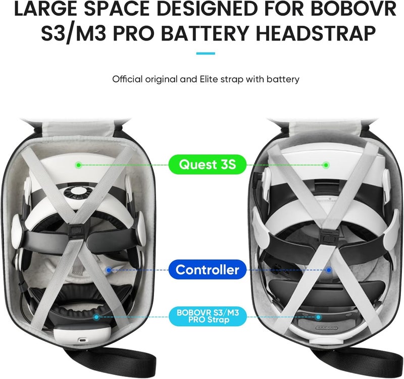 SARLAR حقيبة حمل صلبة لـ Meta Quest 3/3S/Oculus Quest 2، مساحة كبيرة متوافقة مع BOBOVR S3 Pro/M3 Pro/Kiwi Design حزام رأس بطارية وجميع الملحقات، مثالية للسفر والتخزين المنزلي - Image 2