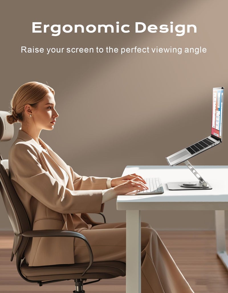 RIWUCT 360Â° Rotatable Laptop Stand for Desk Adjustable Height, Ergonomic Laptop Riser Holder with Dual-bar Support, Portable Computer Notebook Stand for MacBook Air Pro, Dell XPS, HP (10-16") - Image 3