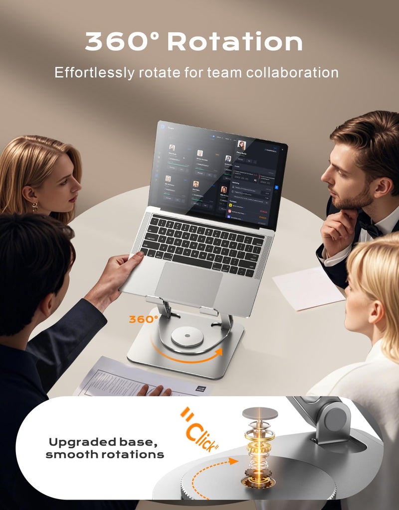 RIWUCT 360Â° Rotatable Laptop Stand for Desk Adjustable Height, Ergonomic Laptop Riser Holder with Dual-bar Support, Portable Computer Notebook Stand for MacBook Air Pro, Dell XPS, HP (10-16") - Image 2