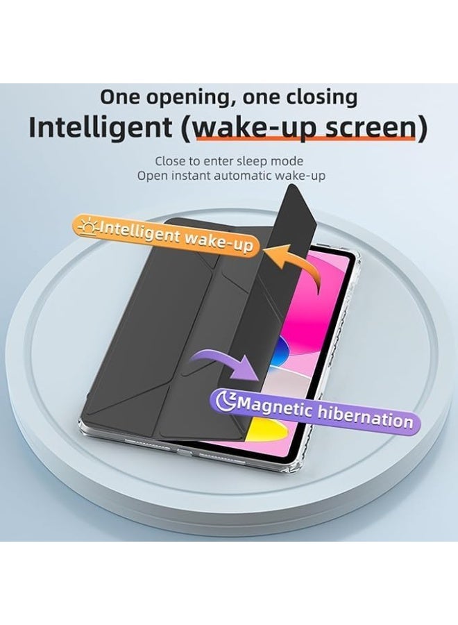 حافظة متوافقة مع آيباد (A16) الجيل 11/10 (2025/2022) غلاف شفاف مضاد للصدمات مع حامل قلم و تخزين محول، قاعدة ثلاثية الشكل على شكل Y 6 في 1، أسود - Image 3