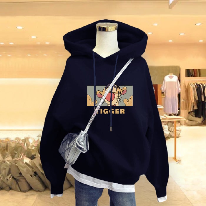 Fleece-Lined Hoodie Winter Coat Womens Autumn Royal blue fleece-lined 