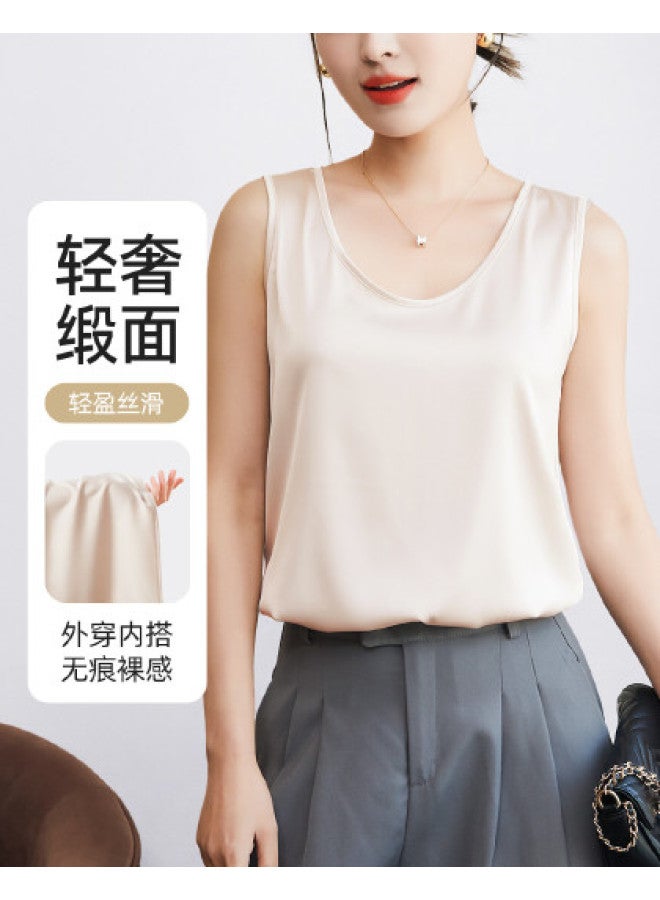 Top melon U-Neck Smooth Faux Silk Women'S Camisole, Perfect For Layering Under Blazers Or Wearing Alone - Image 1