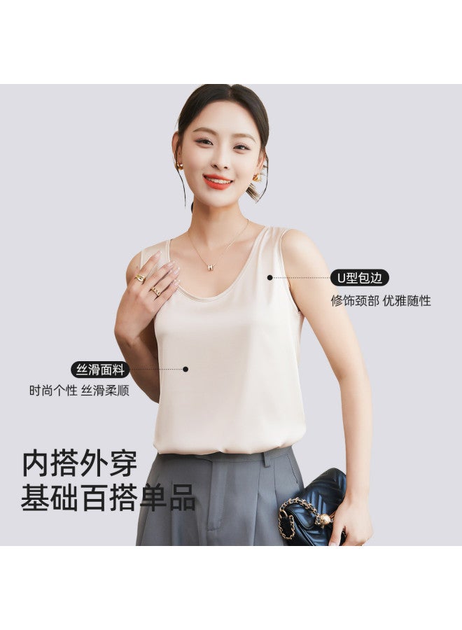 Top melon U-Neck Smooth Faux Silk Women'S Camisole, Perfect For Layering Under Blazers Or Wearing Alone - Image 4
