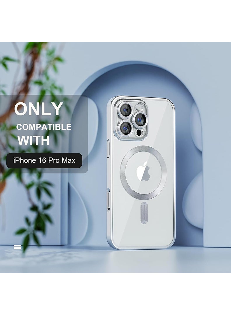 MUDISO Magnetic Case for iPhone 16 Pro Max with MagSafe Drop Protection Full Camera Lens Protector Plating Soft Clear Phone Case 6.9 inch - Silver - Image 2