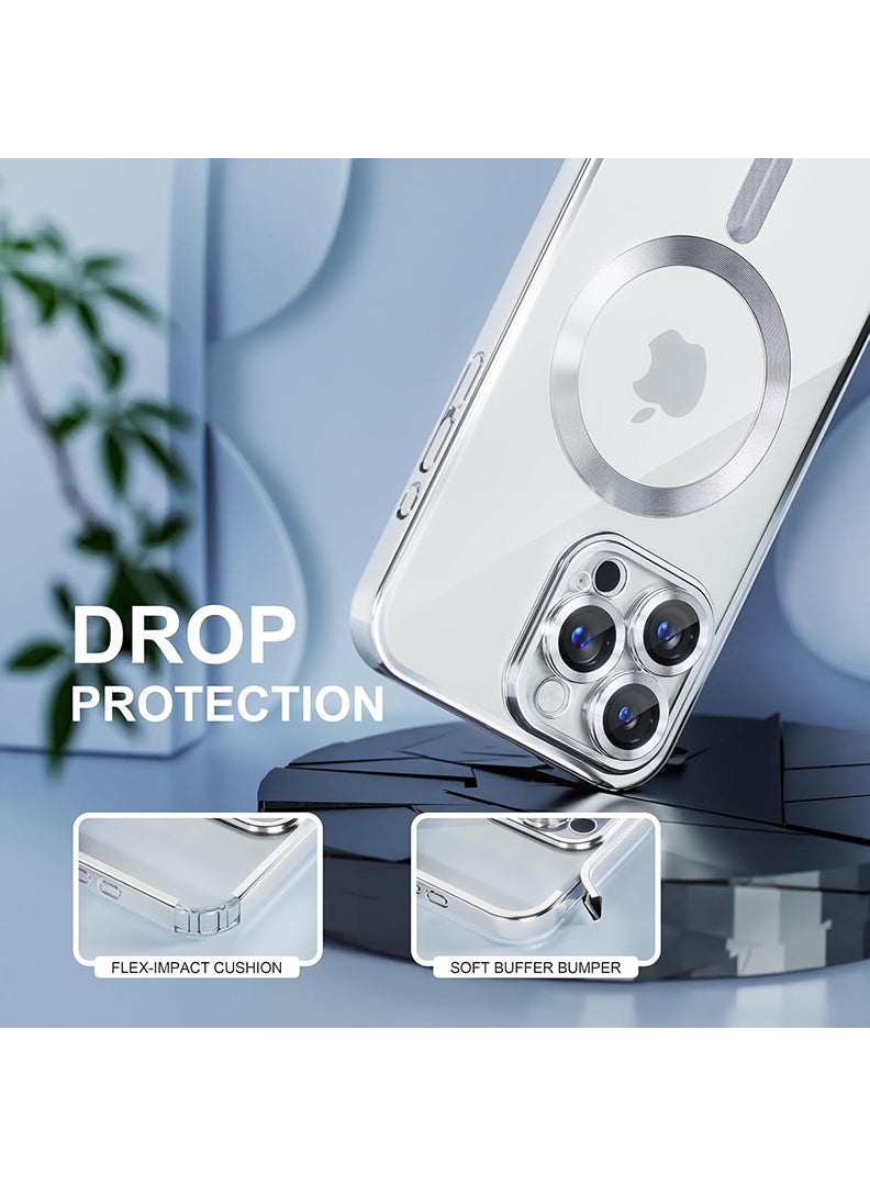 MUDISO Magnetic Case for iPhone 16 Pro Max with MagSafe Drop Protection Full Camera Lens Protector Plating Soft Clear Phone Case 6.9 inch - Silver - Image 4