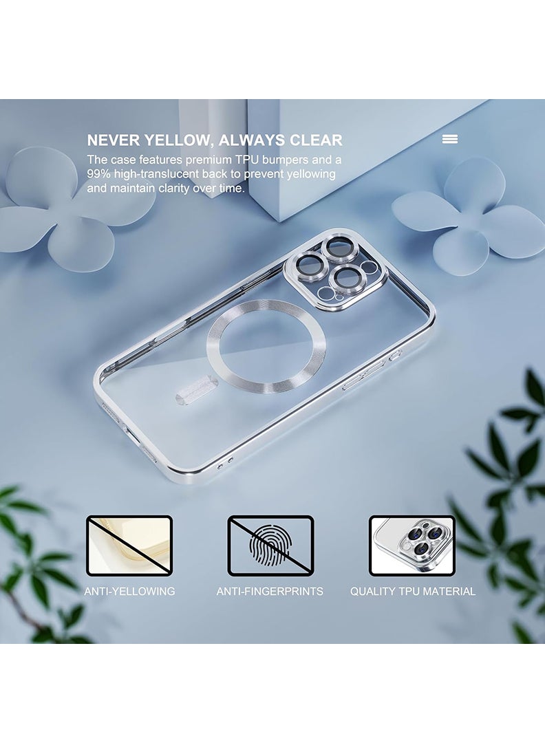 MUDISO Magnetic Case for iPhone 16 Pro Max with MagSafe Drop Protection Full Camera Lens Protector Plating Soft Clear Phone Case 6.9 inch - Silver - Image 3