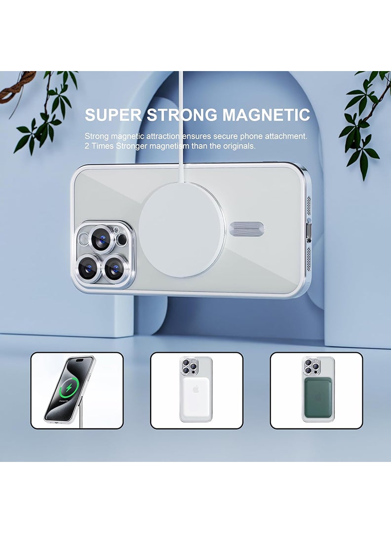 MUDISO Magnetic Case for iPhone 16 Pro Max with MagSafe Drop Protection Full Camera Lens Protector Plating Soft Clear Phone Case 6.9 inch - Silver - Image 5