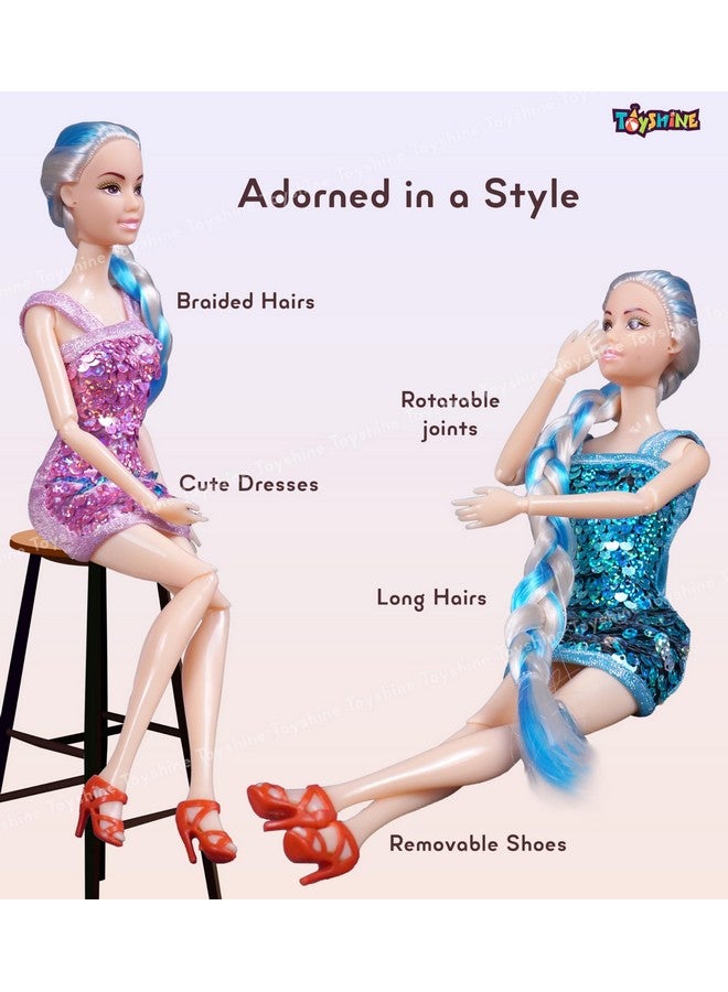 Toyshine Alia Doll with Briaded Hair Sequin Dress Strappy Heels Great Gift for Ages 3 Years Old & Up, Multi Color - Image 2