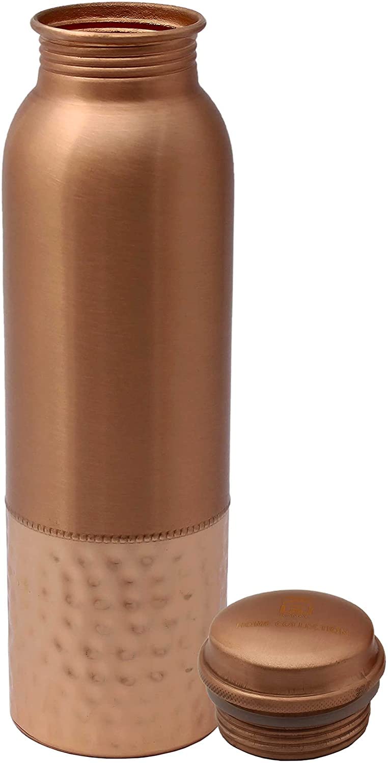 Kamas Home Collection KHC 100 Pure Copper Water Bottle Handcrafted 34 Oz 1 Litter Copper Water Vessel Drink More Water Bottle in many Patterns Large Leak Proof Smooth Finish Dual Tone Copper Bottle  - Image 3