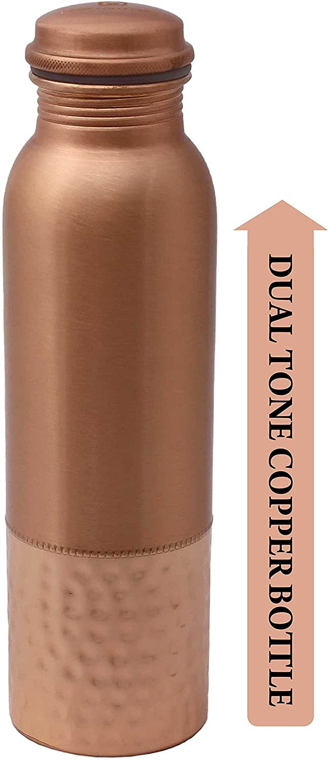 Kamas Home Collection KHC 100 Pure Copper Water Bottle Handcrafted 34 Oz 1 Litter Copper Water Vessel Drink More Water Bottle in many Patterns Large Leak Proof Smooth Finish Dual Tone Copper Bottle  - Image 2
