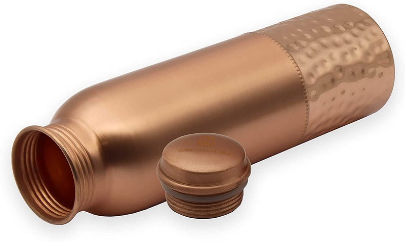Kamas Home Collection KHC 100 Pure Copper Water Bottle Handcrafted 34 Oz 1 Litter Copper Water Vessel Drink More Water Bottle in many Patterns Large Leak Proof Smooth Finish Dual Tone Copper Bottle  - Image 4
