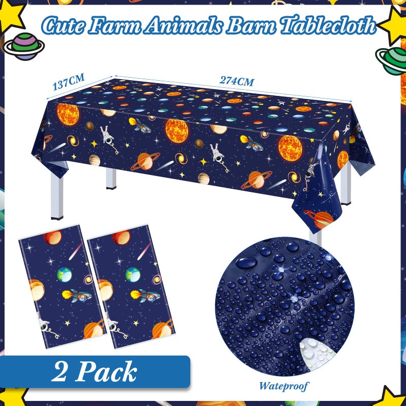 Tiamon Outer Space Birthday Party Supplies Serve 24 Space Party Tableware Set, Happy Birthday Banner Solar System Tablecloth Paper Plates Cups Napkins Knives Forks Spoons for Solar Theme Activities Decor - Image 4