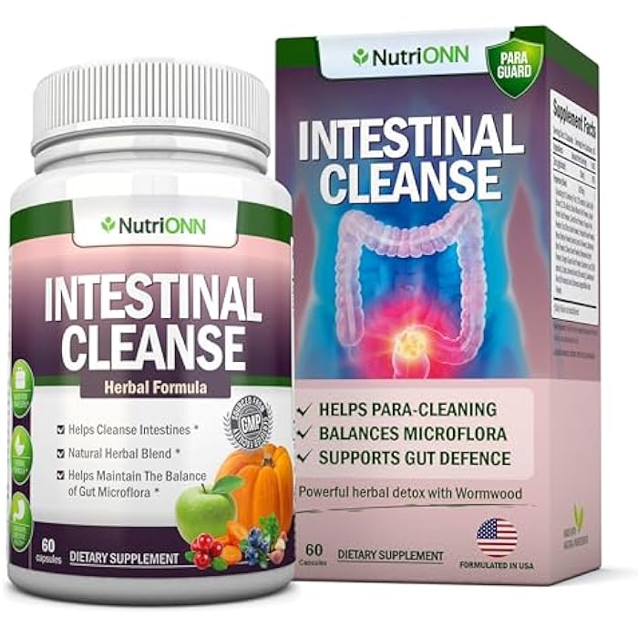 NutriONN Intestinal Cleanse - All Natural Herbal Detox Formula - Full 10-Day Detox Program - Wormwood, Cranberry, Paul D'Arco, Goldenseal, Garlic, Black Walnut Hull, Echinacea and 10 Other Natural Ingredients - Image 1
