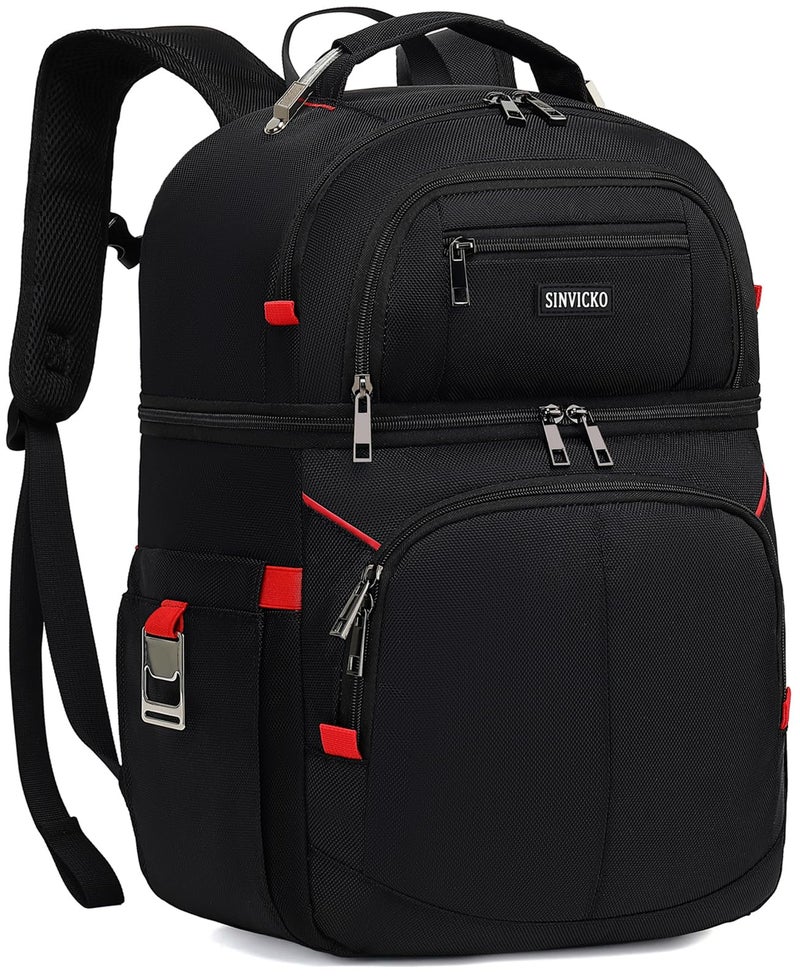 SINVICKO Insulated Cooler Backpack,Double Deck Leak Proof Cooler Bag,Insulated Backpack Cooler Lunch Backpack for Men Women,Black & Red - Image 1