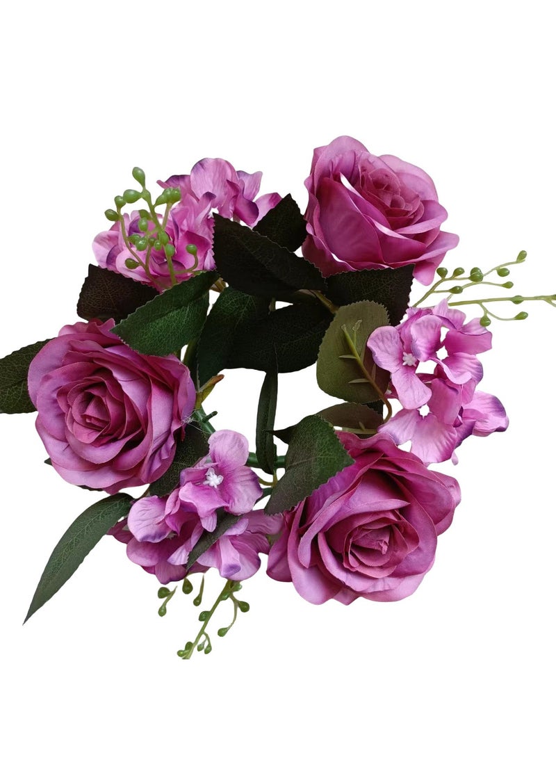 Arabest 20cm European Style Faux Rose Wreath Centerpiece Purple 