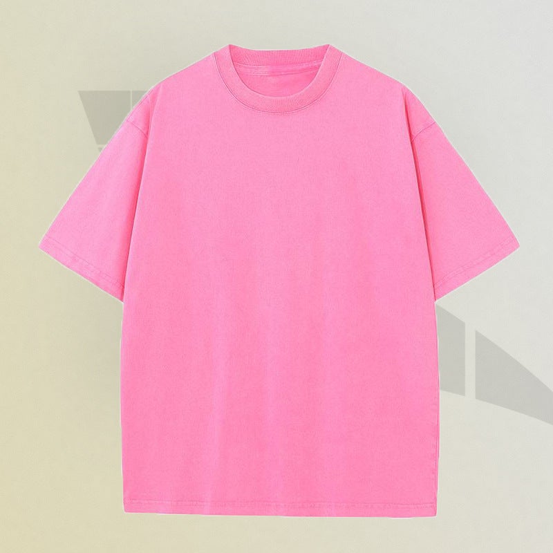 Men's T-Shirt Summer Heavyweight T-Shirt Men's 230g Pure Color Off-Shoulder Versatile Loose Cotton Round Neck Trendy Brand Men's Short-Sleeved - Image 1