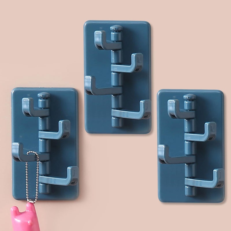 Kuber Industries Kuber Industries Set of 15 SelfAdhesive Stick On Hooks 3 Hooks Attached Bathroom Hooks for Hanging Sticky Clips Shirt Hangers for Wall Blue - Image 2