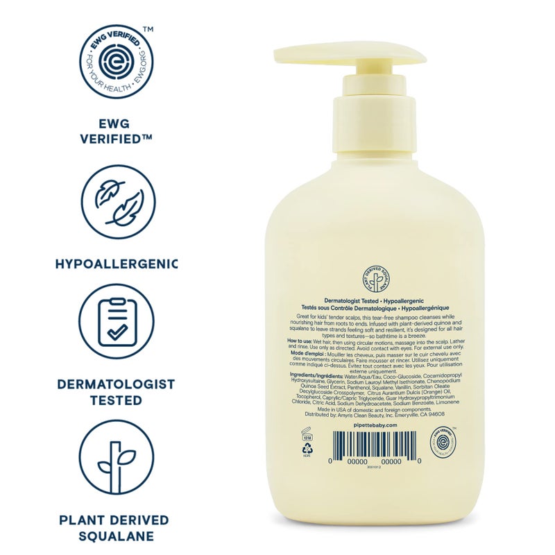 Pipette Daily Nourishing Shampoo - Tear Free Shampoo for Kids, Adds Moisture, 100% Plant-Derived Squalane and Quinoa, Orange + Vanilla Aroma, 11.2 fl oz - Image 5