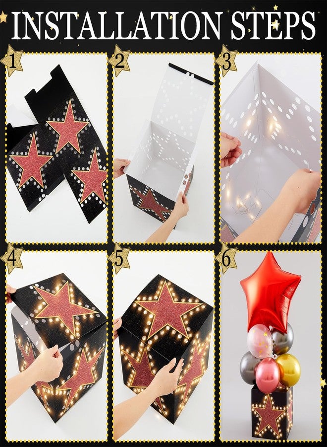 LaRandom 16 Pack Large Movie Night Party Decorations Boxes with LED, 11 Inch Large Red Carpet Decor Boxes Red Black Gold Balloons with Jumbo Star Sequined Balloons for Movie Theater Party Decorations - Image 4