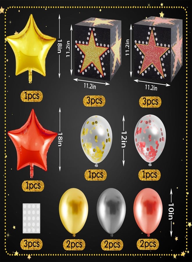 LaRandom 16 Pack Large Movie Night Party Decorations Boxes with LED, 11 Inch Large Red Carpet Decor Boxes Red Black Gold Balloons with Jumbo Star Sequined Balloons for Movie Theater Party Decorations - Image 2