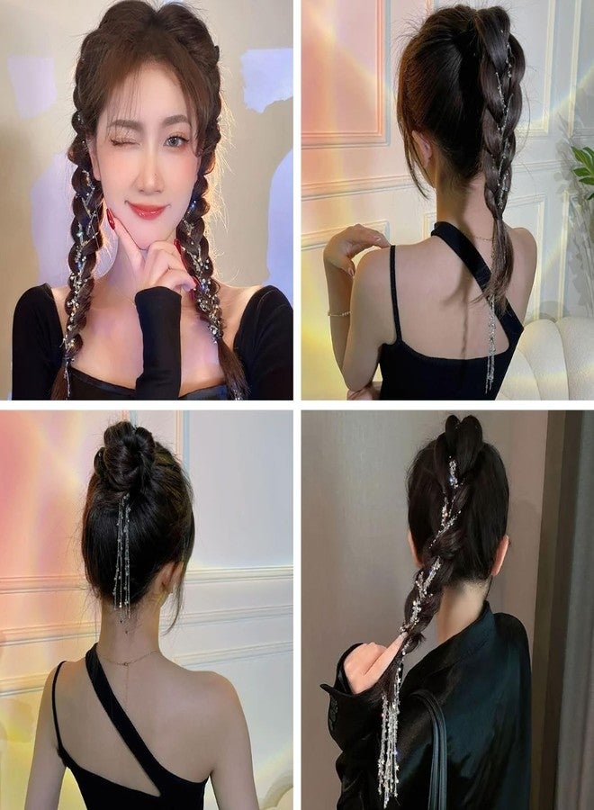 Ylapagne سلسلة شعر بشرابة فضية لامعة على شكل هلال ونجمة، إكسسوارات شعر أنيقة مزينة بشرابة كريستالية للعروس، زينة زفاف للنساء - Image 3