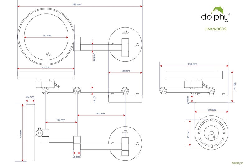DOLPHY One Side 3X Wall Mounted Touch Screen Lighted Makeup Vanity Mirror 8 inch Magnifying Mirror Come with 3 Color Lighting Modes - Image 2