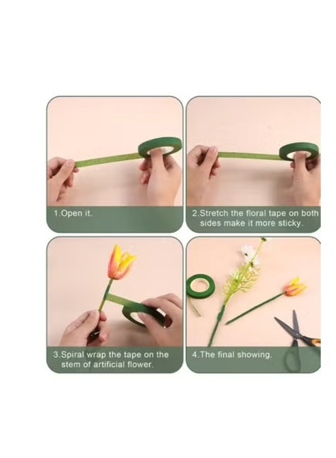 4 لفات أشرطة زهرية خضراء لشريط التفاف جذع الزهور ، تغليف باقة DIY والحرف اليدوية ، باقة الزفاف ، إكليل وترتيبات الأزهار بعرض 1/2 بوصة - Image 5