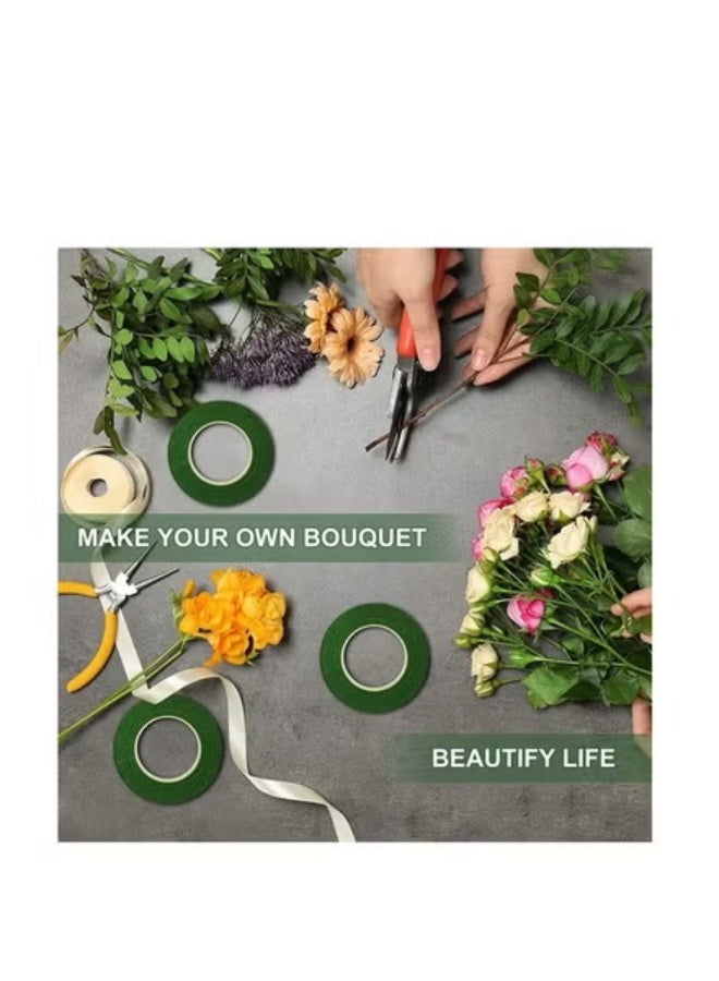 4 لفات أشرطة زهرية خضراء لشريط التفاف جذع الزهور ، تغليف باقة DIY والحرف اليدوية ، باقة الزفاف ، إكليل وترتيبات الأزهار بعرض 1/2 بوصة - Image 4