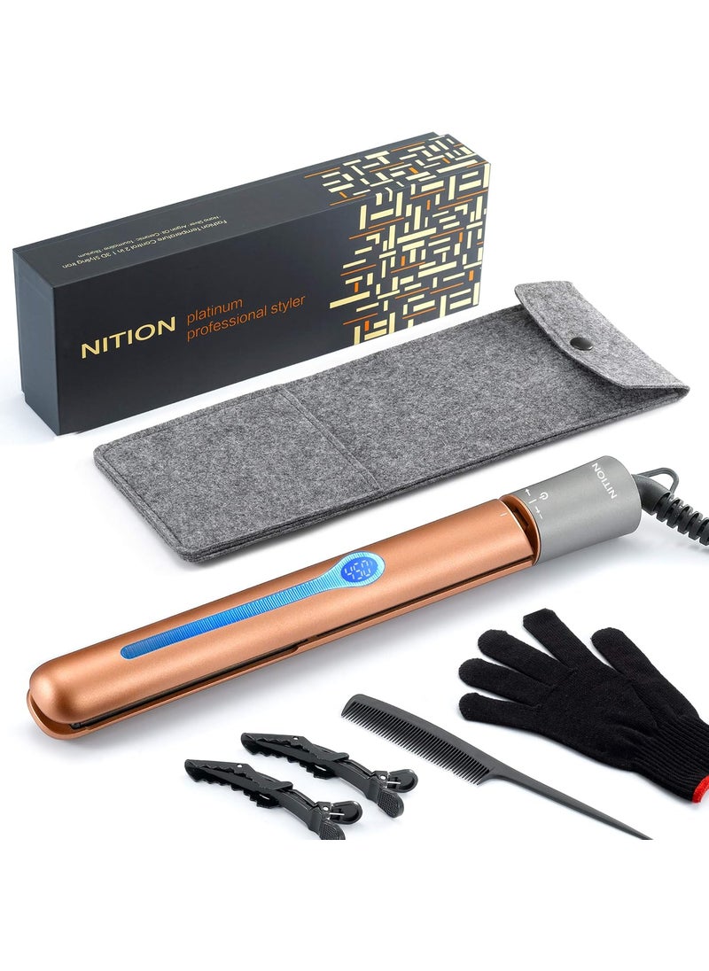 NITION - NITION Ceramic Tourmaline Flat Iron for Hair LCD 1 Hair Straighteners MCH Fast Heating UP Healthy Smooth Straightening Styling Tools with Travel Pouch Bag 265450F Adjustable 6 Temperatures Levels - Image 1