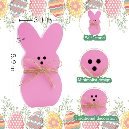 Oeyliz Easter Decorations 4PCS Easter Wooden Bunny Table Decorations Wooden Rabbit Tiered Tray Decor Spring Wood Decor for Home Mantel Home Table Party - Image 2