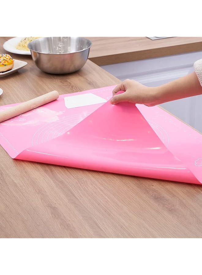 S-TOP Large Silicone Baking Mat for Pastry Rolling with Measurements, Liner Heat Resistance Table Placemat Pad Pastry Board, Reusable Non-Stick Baking Mat, Multicolor (Pink) - Image 1
