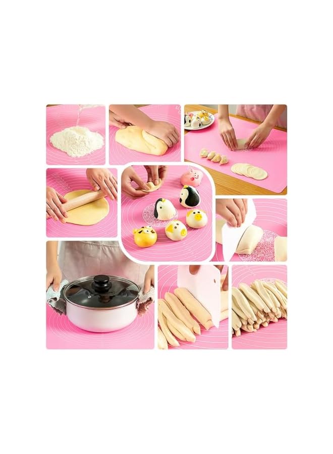 S-TOP Large Silicone Baking Mat for Pastry Rolling with Measurements, Liner Heat Resistance Table Placemat Pad Pastry Board, Reusable Non-Stick Baking Mat, Multicolor (Pink) - Image 2