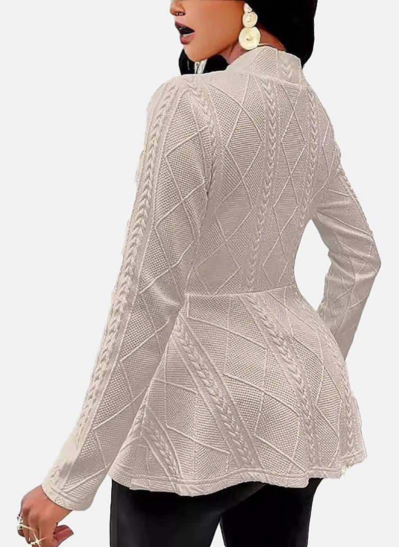 يونيكي Cream Solid Notch Lapel Blazer - Image 2