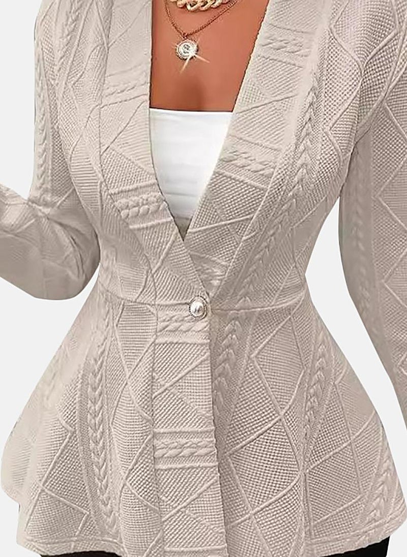 يونيكي Cream Solid Notch Lapel Blazer - Image 3