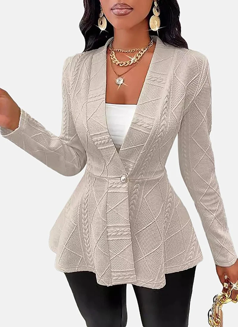 يونيكي Cream Solid Notch Lapel Blazer