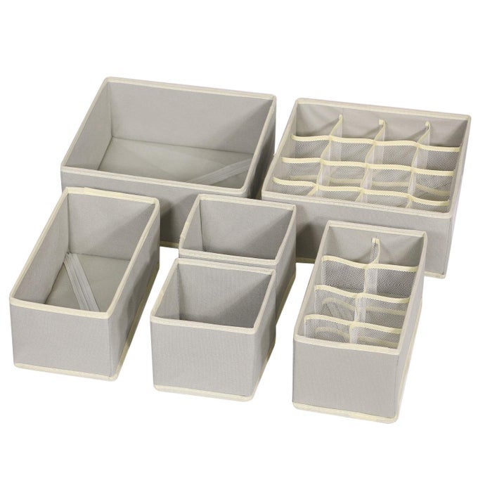 6 PACK FOLDABLE DRAWER ORGANIZER DIVIDERS CLOTH STORAGE BOX CLOSET DRESSER ORGANIZER CUBE FABRIC CONTAINERS BASKET BINS FOR UNDERWEAR BRAS SOCKS PANTIES LINGERIES NURSERY BABY CLOTHES GRAY