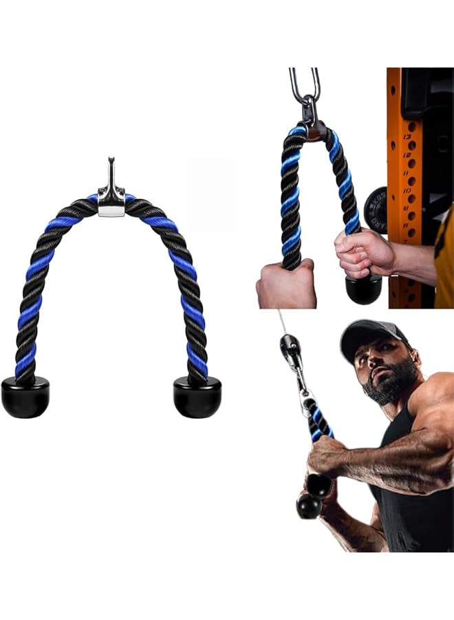 erorex Tricep Rope Pull Down Cable, 27 & 36 Inch Nylon Braided Non-Slip Attachment Triceps Tension Rope For Gym Workout, Strong Grip For Effective Tricep, Bicep & Shoulder Exercises (Black-Blue) - Image 1