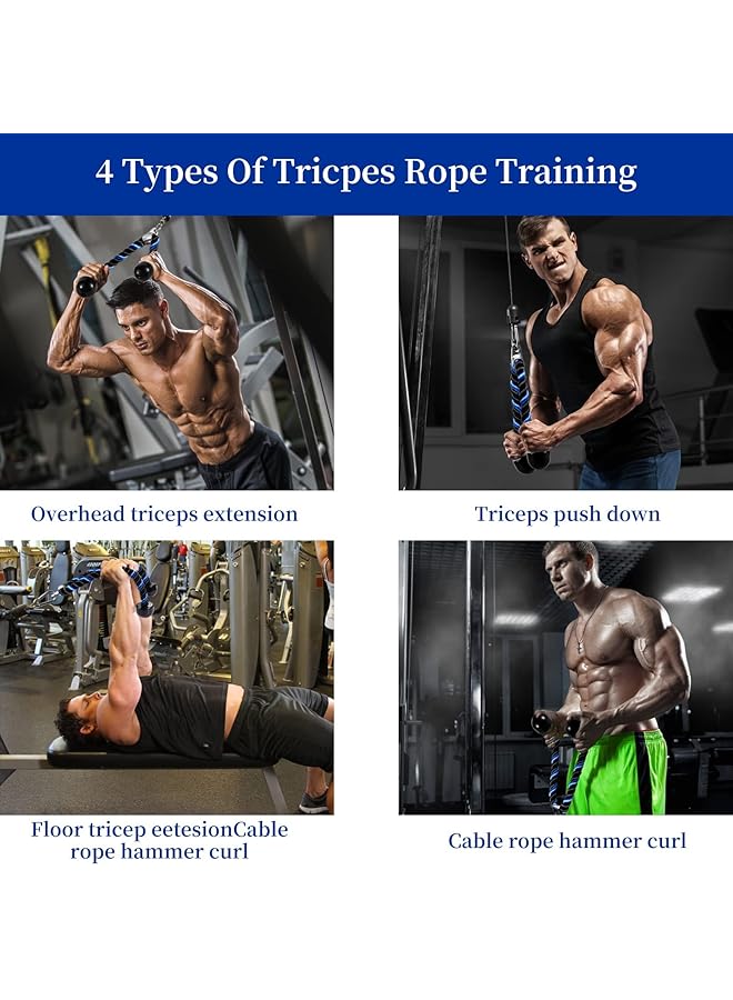 erorex Tricep Rope Pull Down Cable, 27 & 36 Inch Nylon Braided Non-Slip Attachment Triceps Tension Rope For Gym Workout, Strong Grip For Effective Tricep, Bicep & Shoulder Exercises (Black-Blue) - Image 2