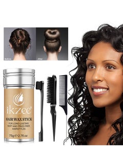 IKZEE Hair Wax Stick For Long-Lasting Soft And Frizz-Free Hairstyles,Comb Set 3 PCS Edge Control Brush Hair Slick 75g  - Image 1