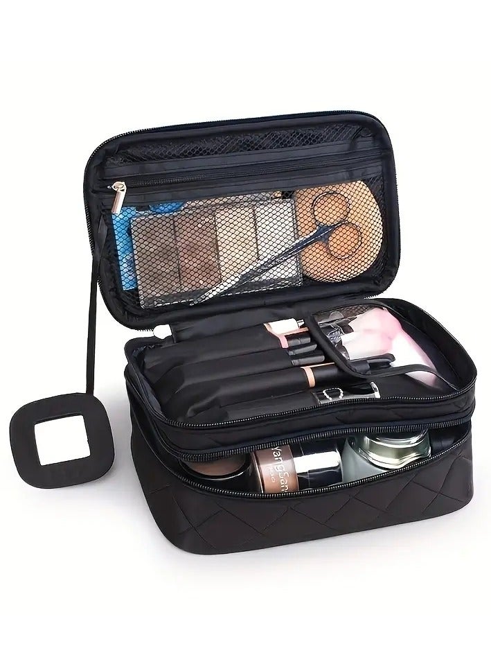 أوريتي طبقة مزدوجة حقيبة مستحضرات التجميل حقيبة مكياج منظم السفر للنساء فرشاة تخزين احترافية حقيبة مكياج حقيبة مستحضرات التجميل بني - Image 5