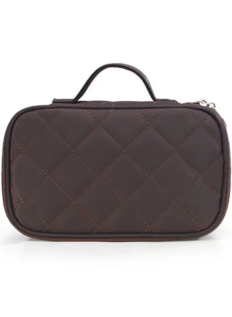 أوريتي طبقة مزدوجة حقيبة مستحضرات التجميل حقيبة مكياج منظم السفر للنساء فرشاة تخزين احترافية حقيبة مكياج حقيبة مستحضرات التجميل بني - Image 1