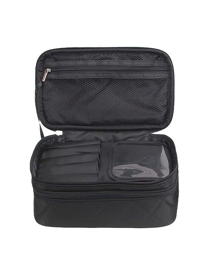 أوريتي طبقة مزدوجة حقيبة مستحضرات التجميل حقيبة مكياج منظم السفر للنساء فرشاة تخزين احترافية حقيبة مكياج حقيبة مستحضرات التجميل بني - Image 2