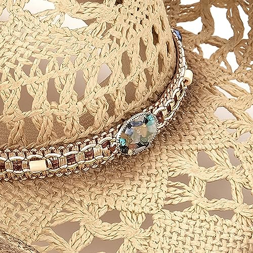 Foeran Men's Women's Straw Cowboy Hat Cowgirl Woven Sun Hat Western Cowboy Hat Two Decorative Bands - Image 3