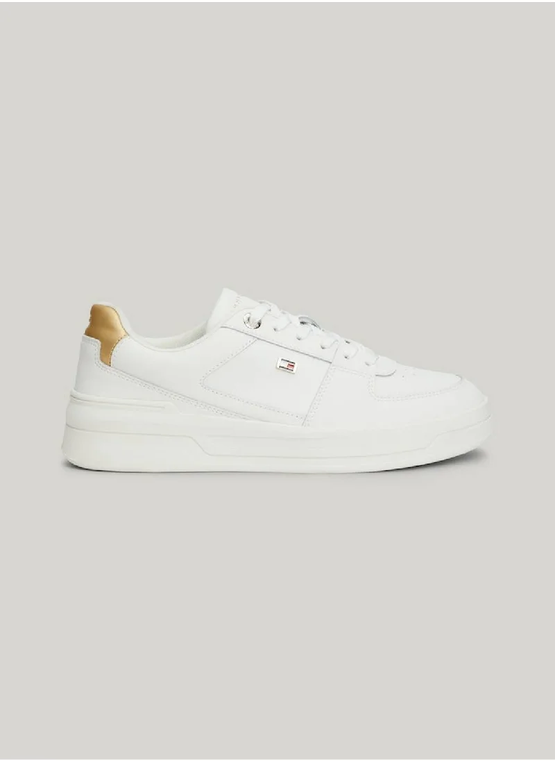 TOMMY HILFIGER Women's Essential Metallic Detail Basketball Trainers -  Leather mix upper, Beige