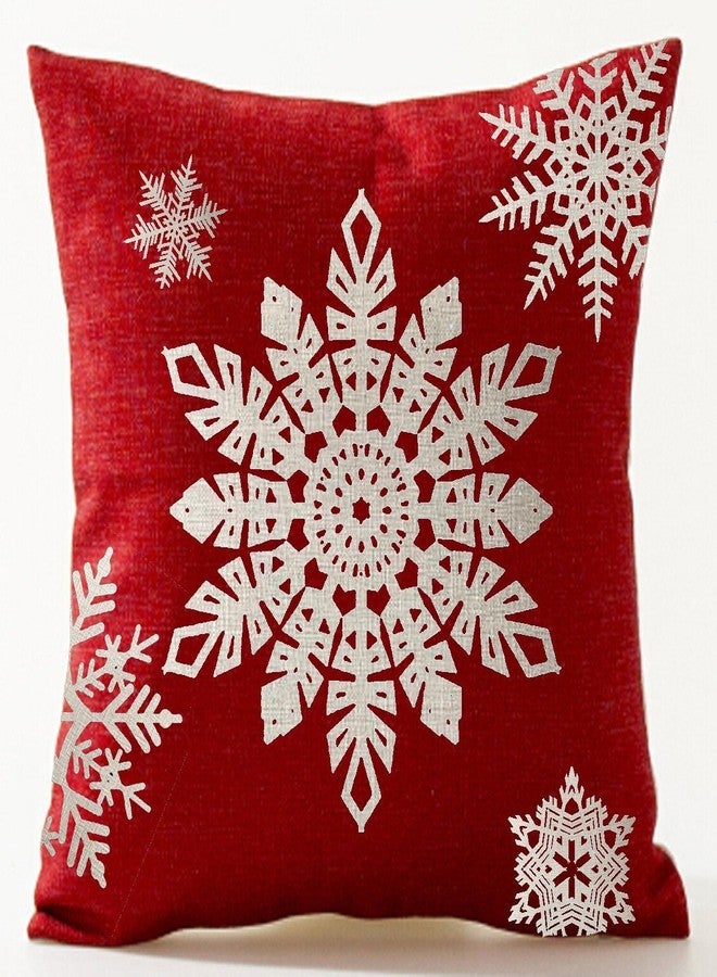 Andreannie Set of 4 Throw Pillow Cover Christmas Beige Shadow Let It Snow Snowflakes Red Cotton Linen Throw Pillow Case Cushion Cover for Sofa Bed Couch Home Decor Square 18 X 18 Inches(Blood Red) - Image 2