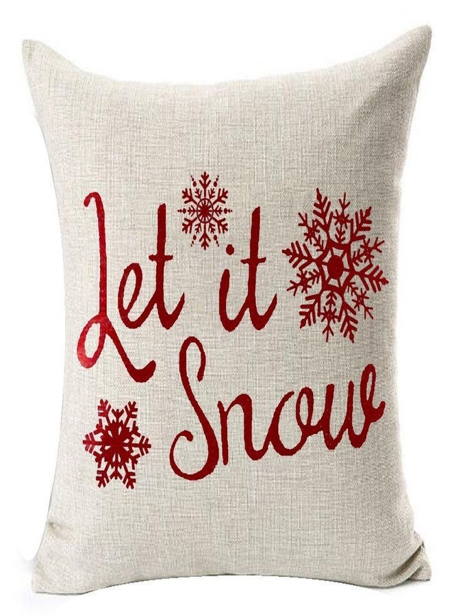 Andreannie Set of 4 Throw Pillow Cover Christmas Beige Shadow Let It Snow Snowflakes Red Cotton Linen Throw Pillow Case Cushion Cover for Sofa Bed Couch Home Decor Square 18 X 18 Inches(Blood Red) - Image 3